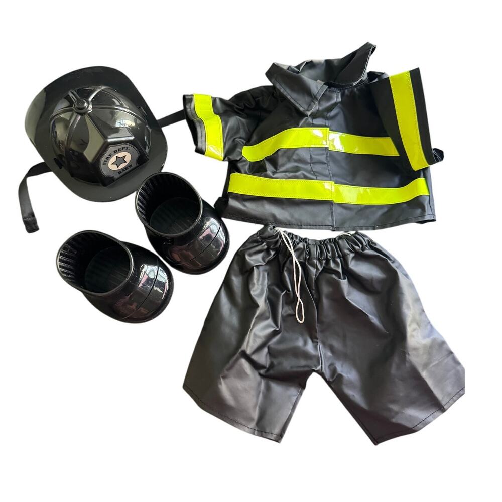Build A Bear Fireman Outfit Hat Helmet Shoes Pants‎ Top Black Yellow